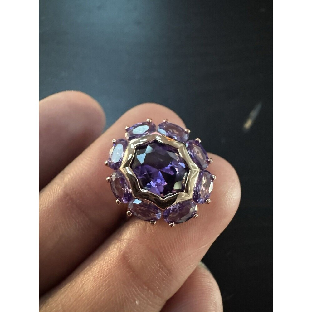 585 14K RG Rose Gold Stamped Cluster Amethyst Purple Gemstone Size 7 Ring